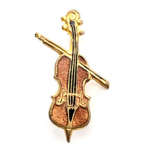 Cello Acoustic Music Instrument Brown Black Gold Tone Enamel Musician Pin